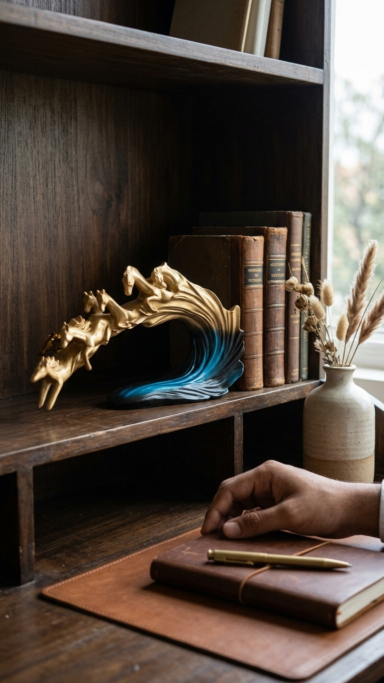 Handcrafted Golden Horse Wave Sculpture