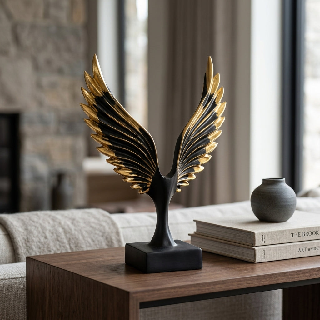 Black gold angel wings sculpture home decor India – Modern Abstract Tabletop Showpiece for Home & Office Decor India