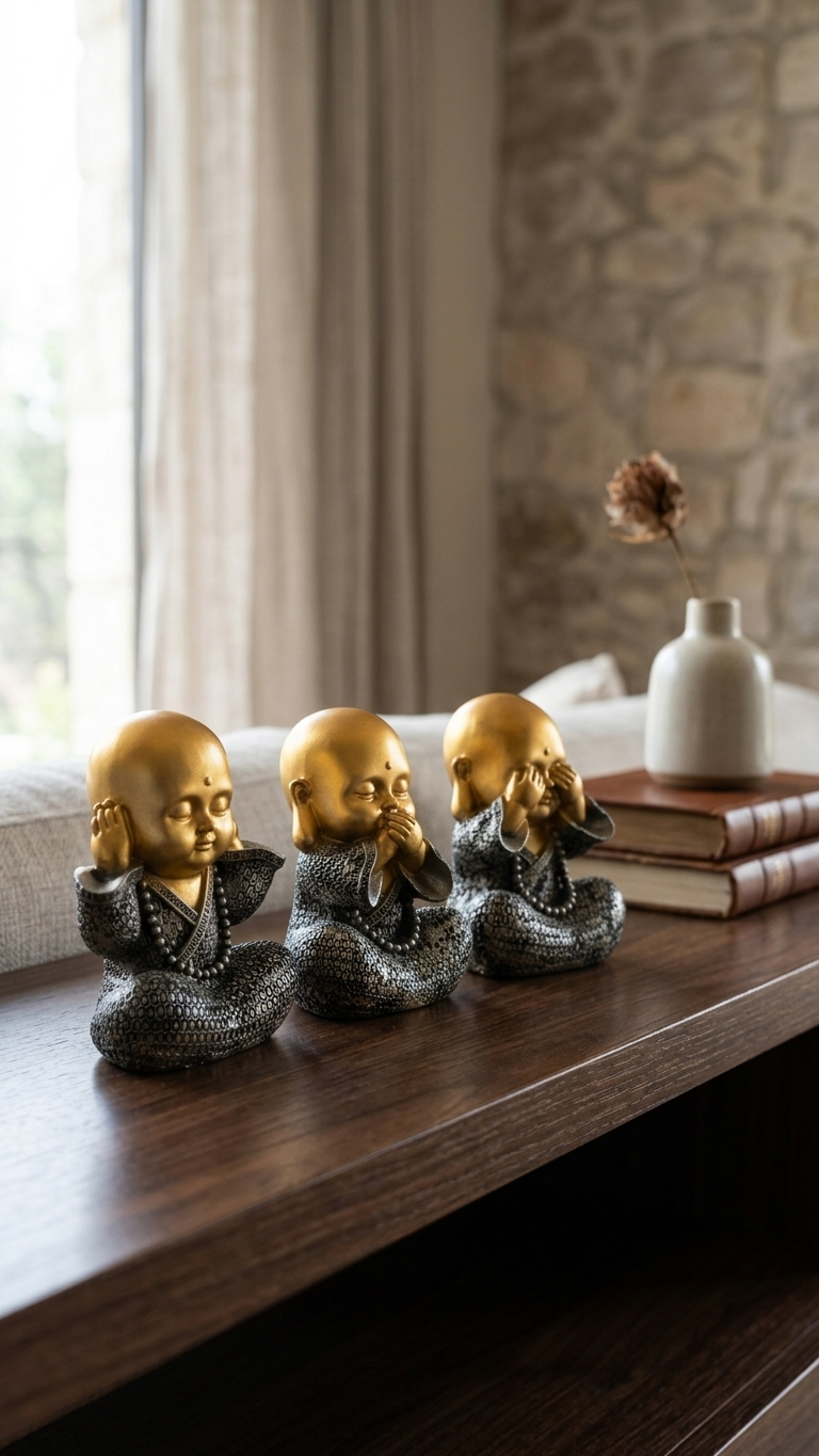 handcrafted three wise monk statue set