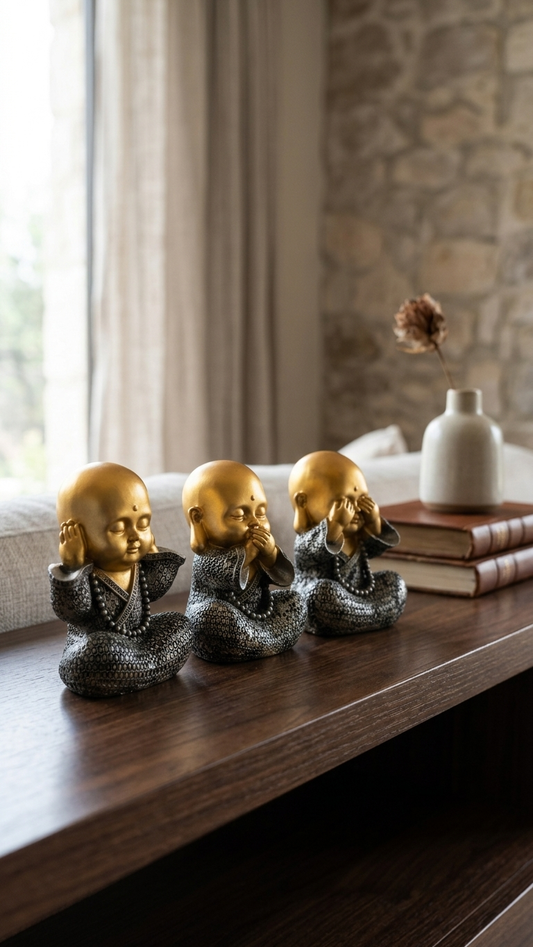 handcrafted three wise monk statue set