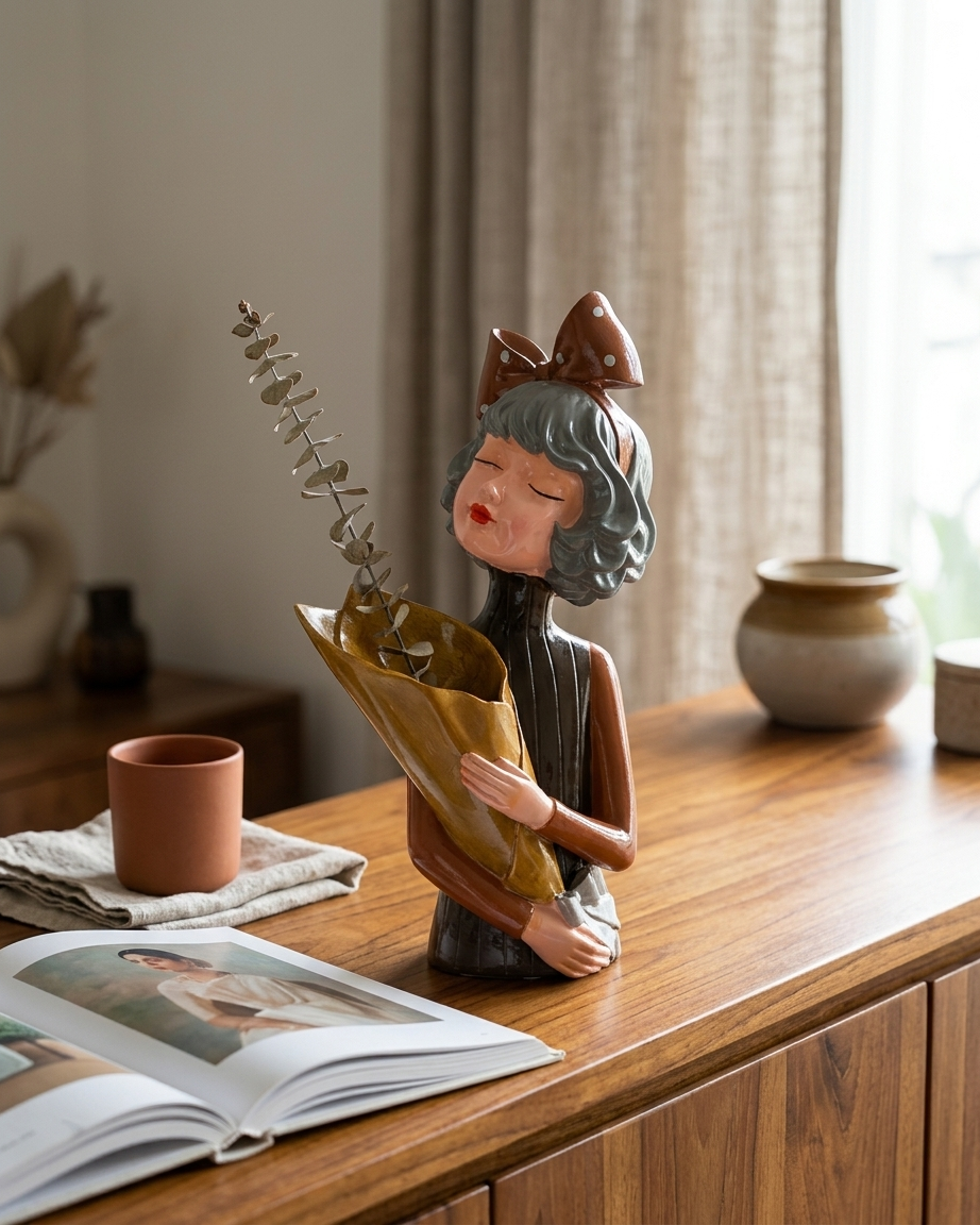 Handcrafted Floral Bliss Girl Showpiece – Modern Artistic Home Decor Sculpture