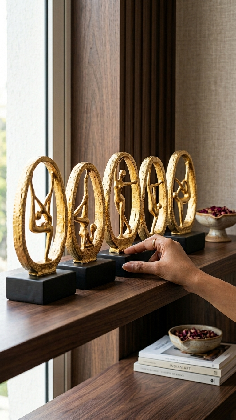 Gold abstract dancer statues for home decor India – Modern Art Showpieces for Living Room & Office Decor India