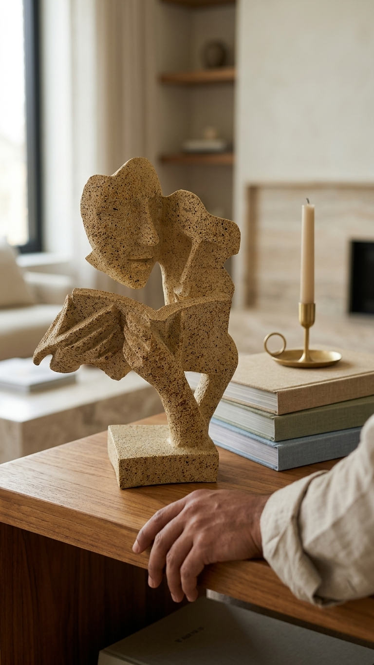 Handcrafted Couple Reading Sculpture – Modern Home Decor Showpiece