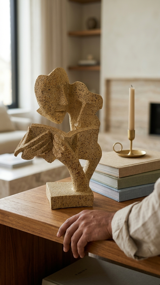Handcrafted Couple Reading Sculpture – Modern Home Decor Showpiece
