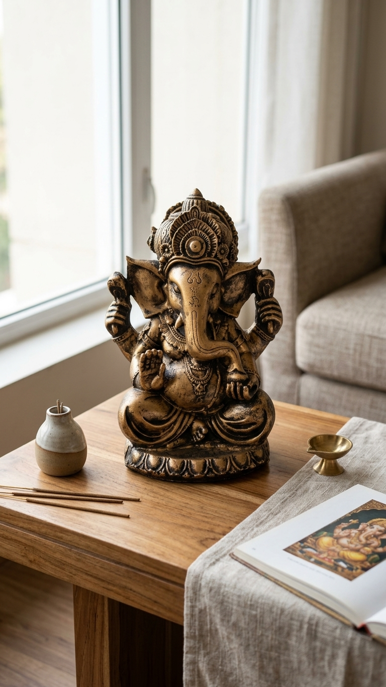Handcrafted Brass Finish Ganesha Idol for Home Decor & Pooja – Made in India