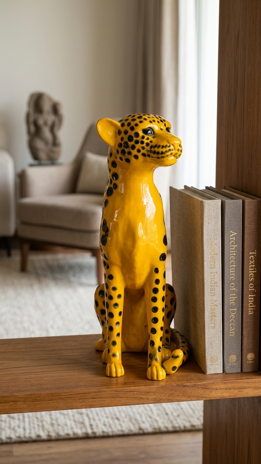 Handcrafted Yellow Leopard Showpiece with Black Spots