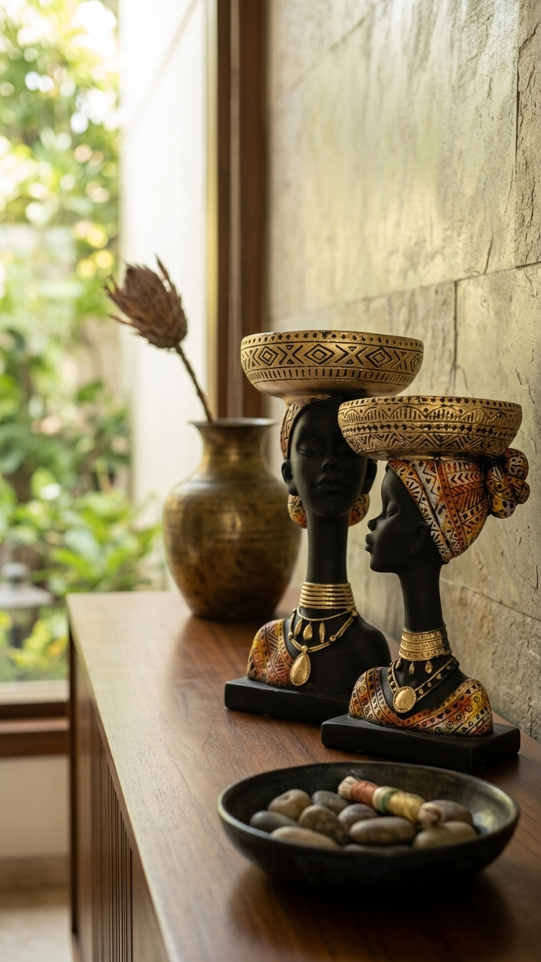African Tribal Lady Decorative Showpiece Set | Luxury Vastu Home Decor Sculpture Pair