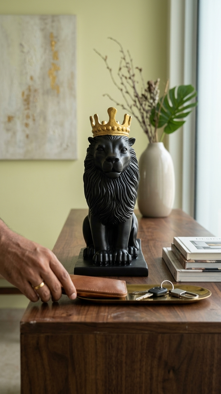 King Lion Statue with Golden Crown – Luxury home decor