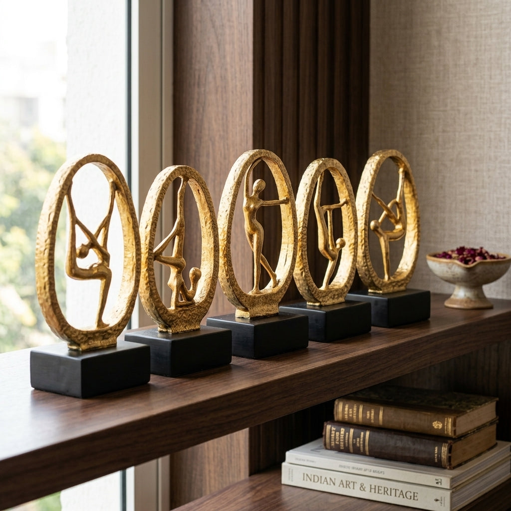 Gold abstract dancer statues for home decor – Modern Art Showpieces for Living Room