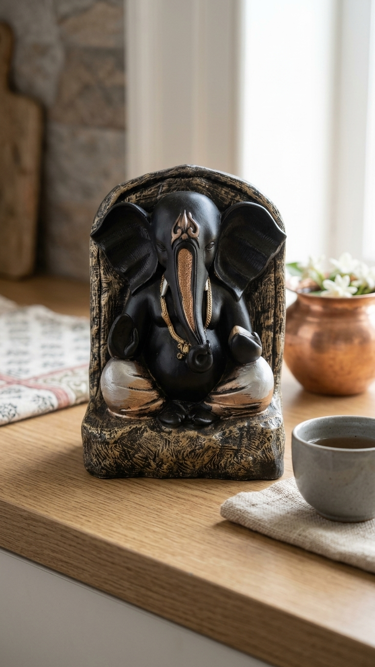 Handcrafted Black Ganesha Idol for Home Decor & Pooja | Premium Made in India Decorative Ganesh Statue