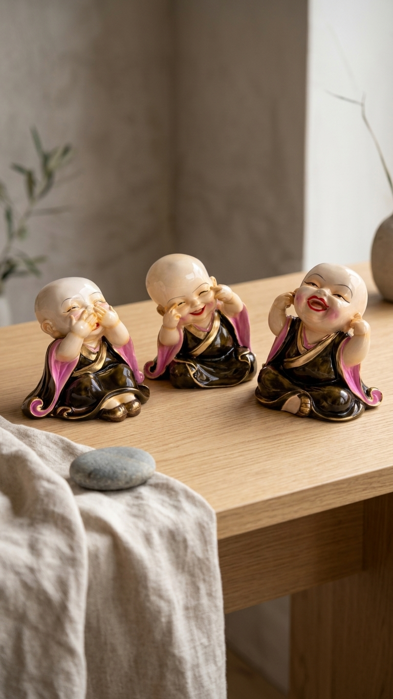 three wise monk figurines