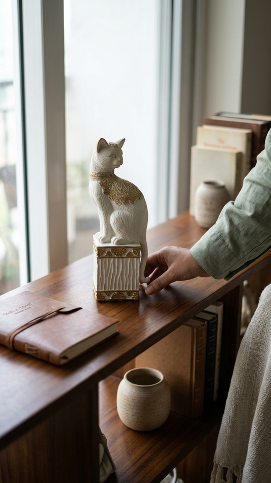 Handcrafted White Cat Showpiece