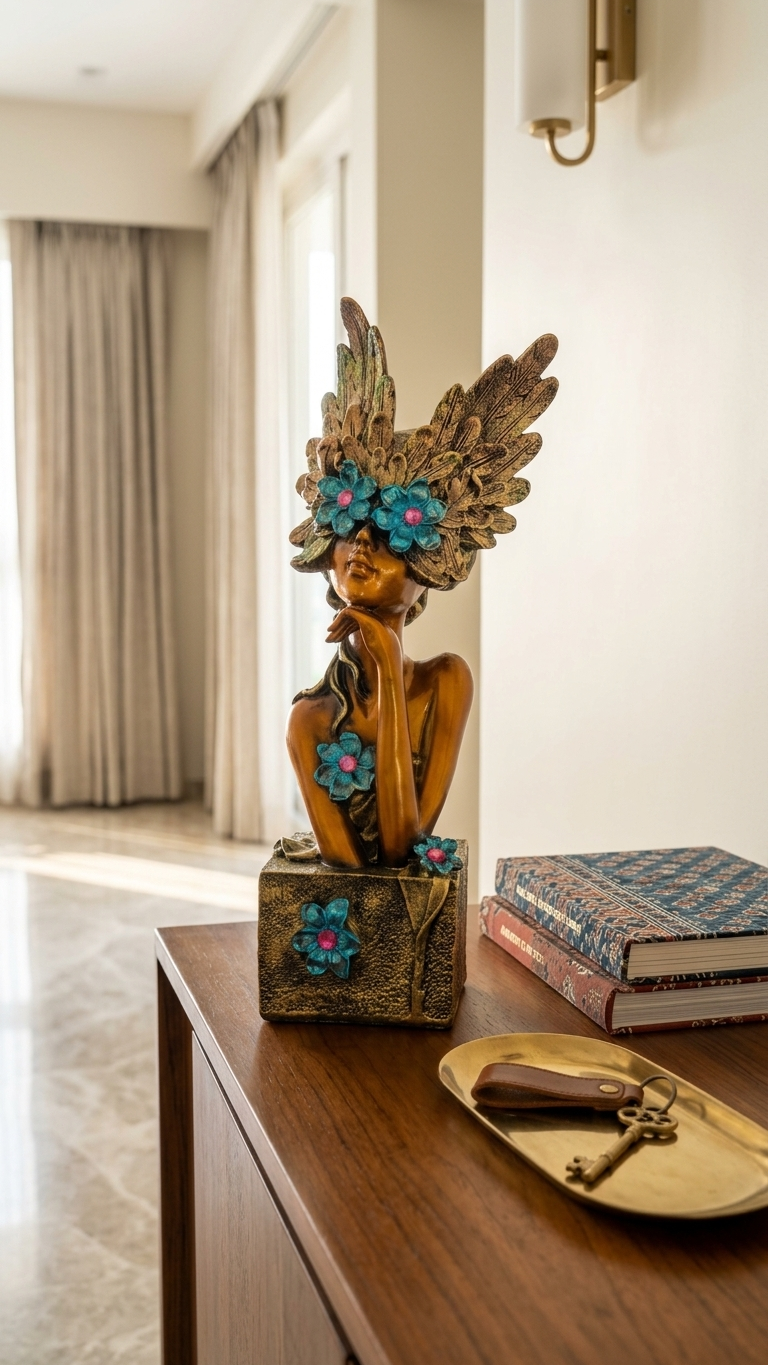 Handcrafted Lady Face Flower Sculpture – Premium Artistic Resin Showpiece for Home Decor