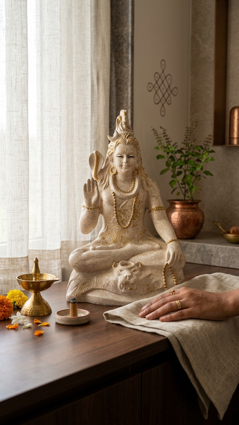 Handcrafted White Shiva Idol for Home Temple & Spiritual Decor – Made in India