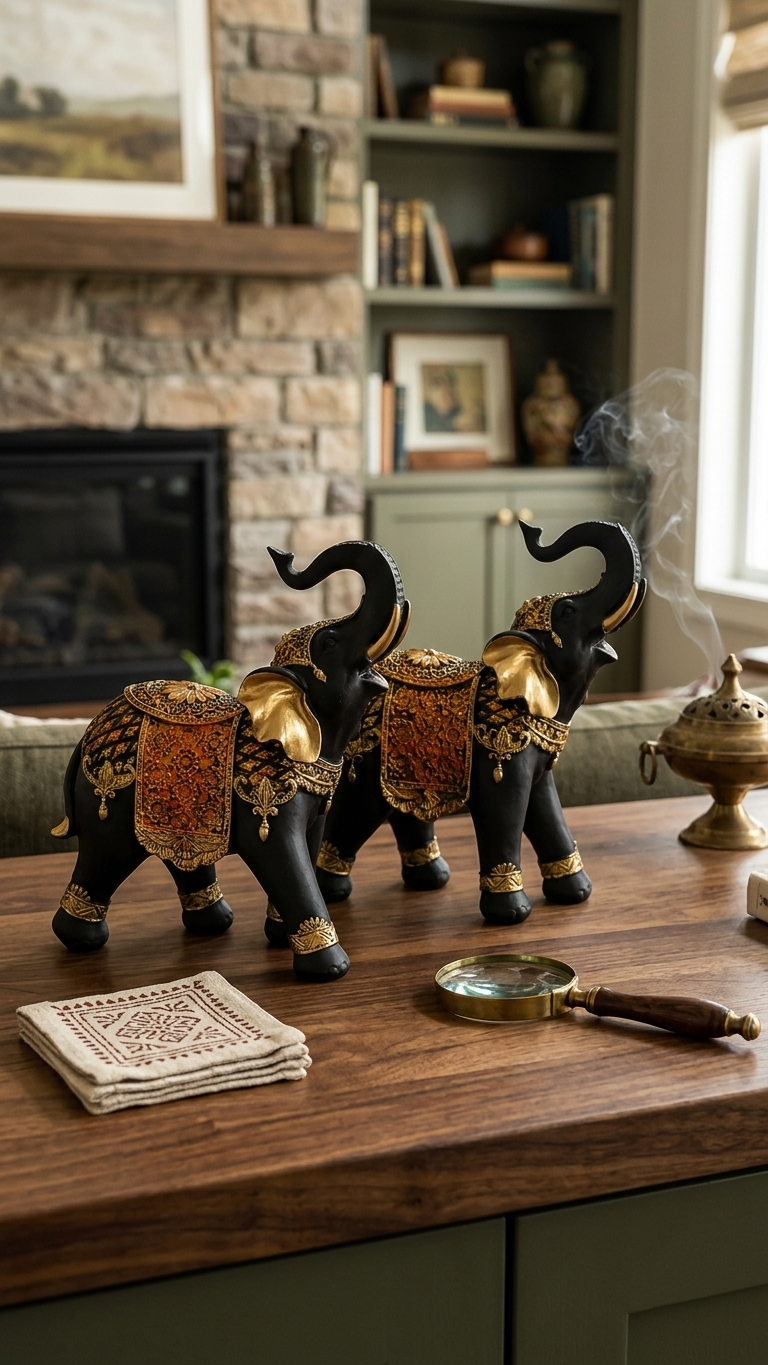 Black And Gold Elephant Statue Set for Home Decor – Vastu & Luck Decor