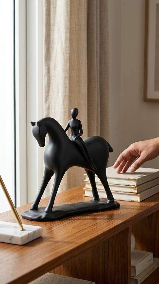 Black horse rider sculpture home decor India – Modern Equestrian Home Decor Figurine India