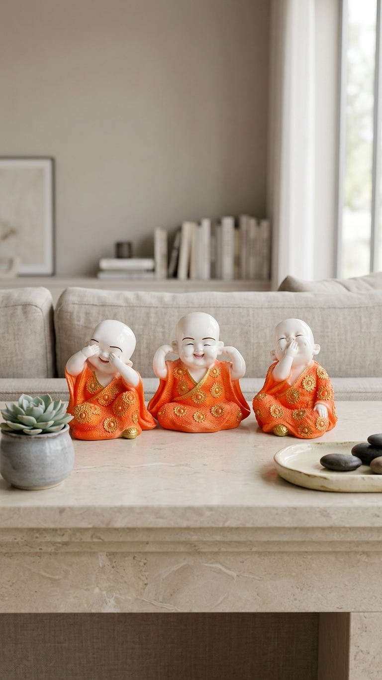 Handcrafted Three Wise Monk Showpiece Set – See No Evil, Hear No Evil, Speak No Evil Decorative Figurines