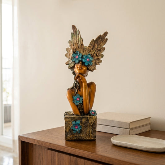 Handcrafted Lady Face Flower Sculpture –Premium Resin Showpiece