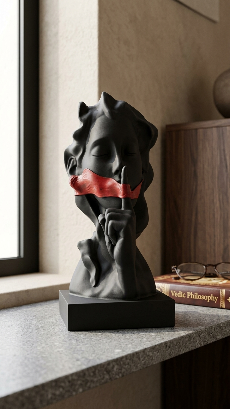 Handcrafted Silence Face Sculpture – Modern Abstract Resin Art Showpiece for Home Decor
