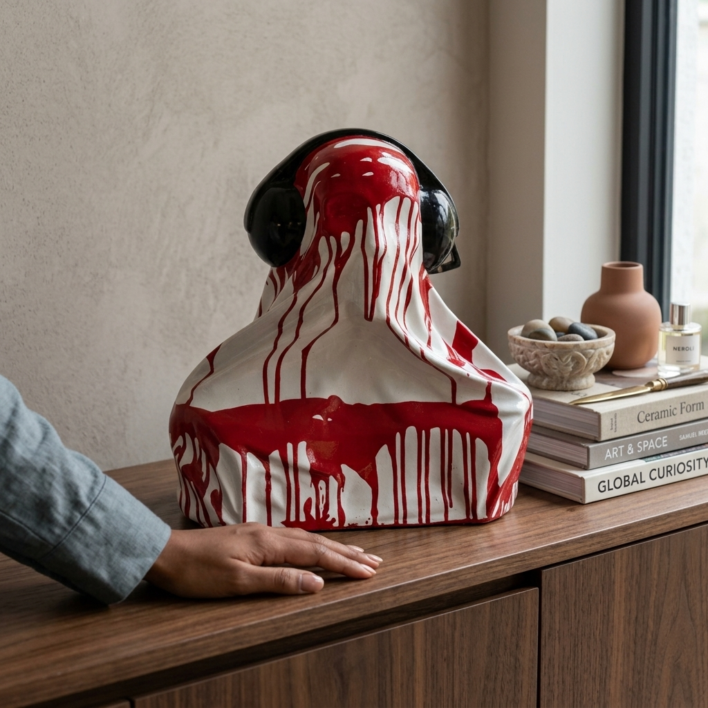 Red White Drip Dog Sculpture