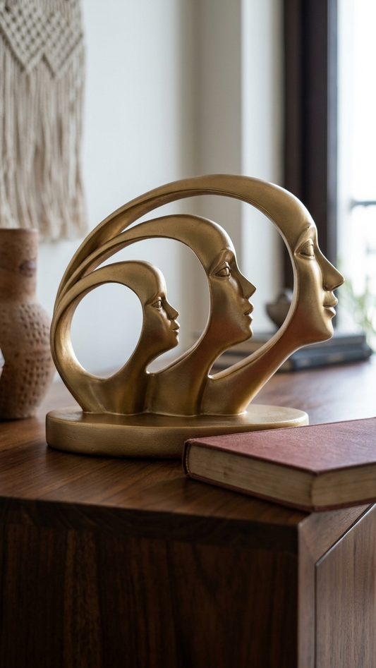 Abstract human face statue home decor India – Gold Finish Contemporary Home Decor Showpiece India