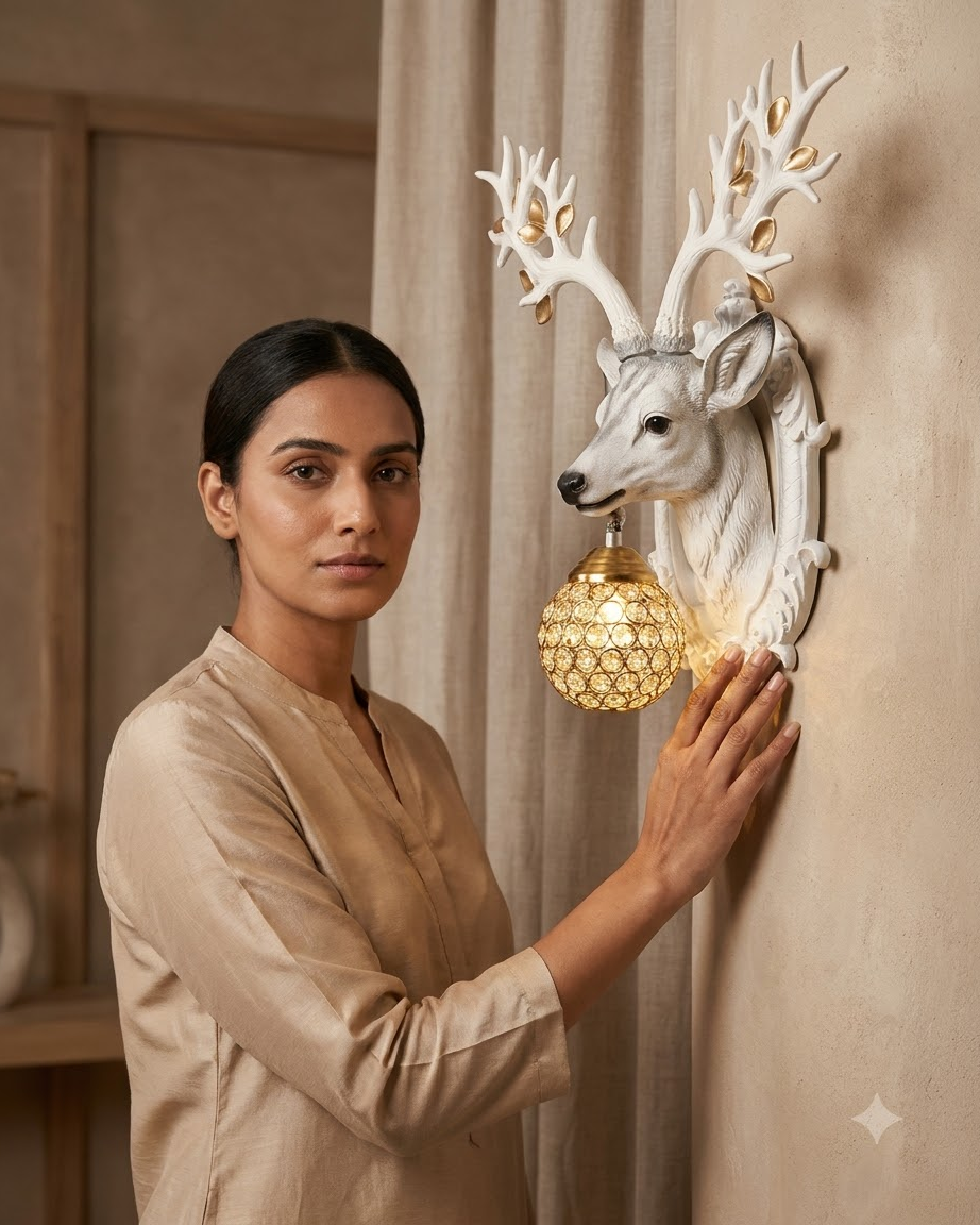 Golden Antler Deer Wall Light