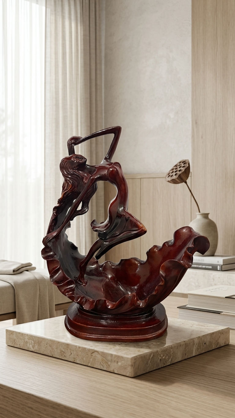 Handcrafted Resin Dancing Lady Showpiece in Wood Finish | Elegant Home Decor Sculpture