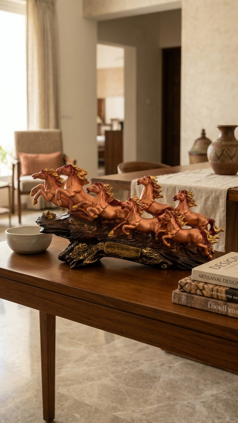 handcrafted seven running horses showpiece