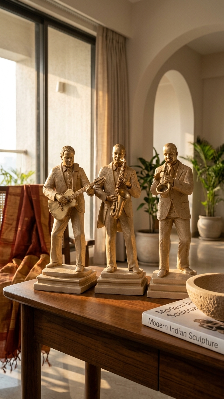 Golden musician figurines set for home decor India – Vintage Brass Band Sculptures for Luxury Home & Office Decor