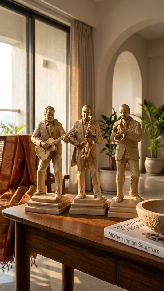 Golden musician figurines set for home decor India – Vintage Brass Band Sculptures for Luxury Home & Office Decor