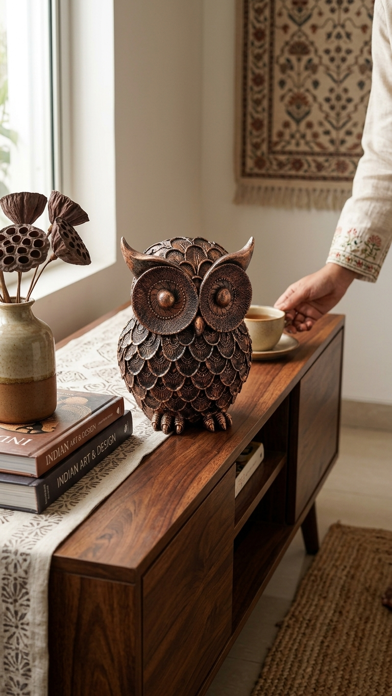 Handcrafted Antique Bronze Owl Showpiece – Majestic Owl Figurine