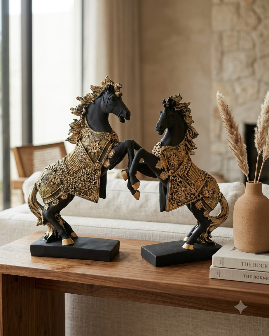 Black and Gold Horse Set of 2