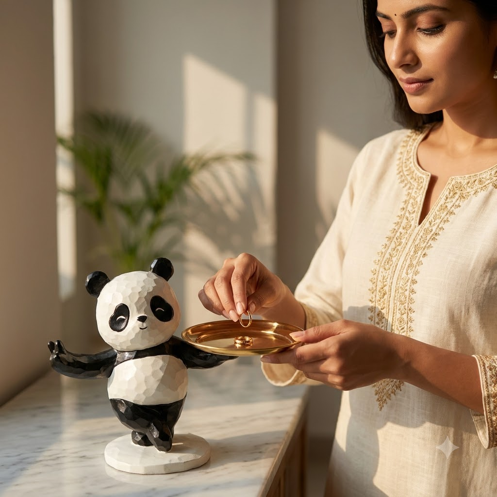 Panda with Tray – Black & White