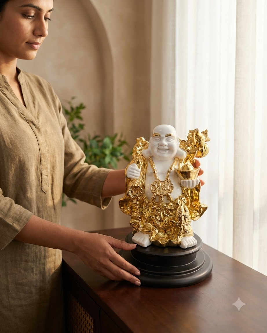 Gold & White Laughing Buddha Showpiece