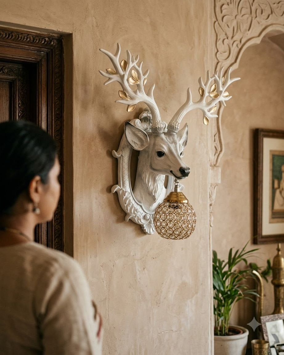 Golden Antler Deer Wall Light