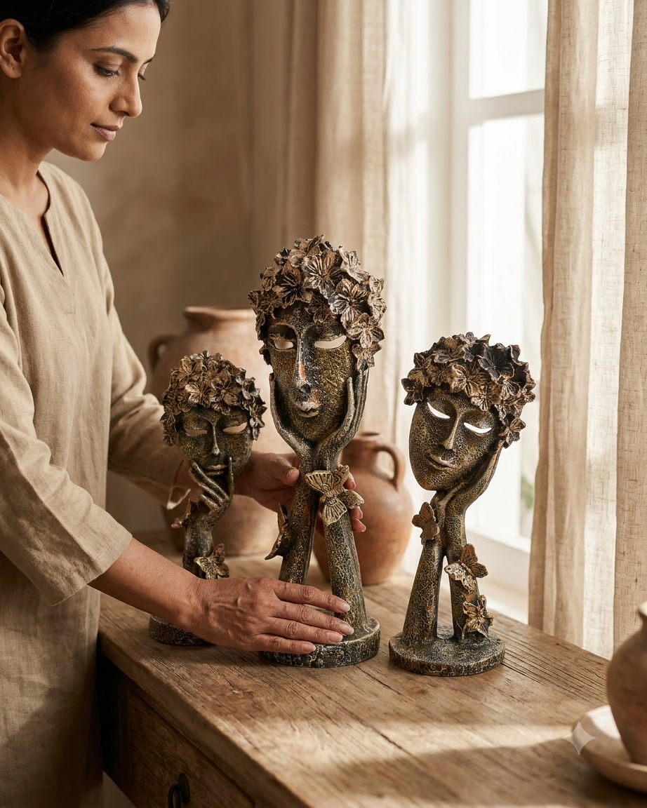 Floral Face Showpiece Set of 3
