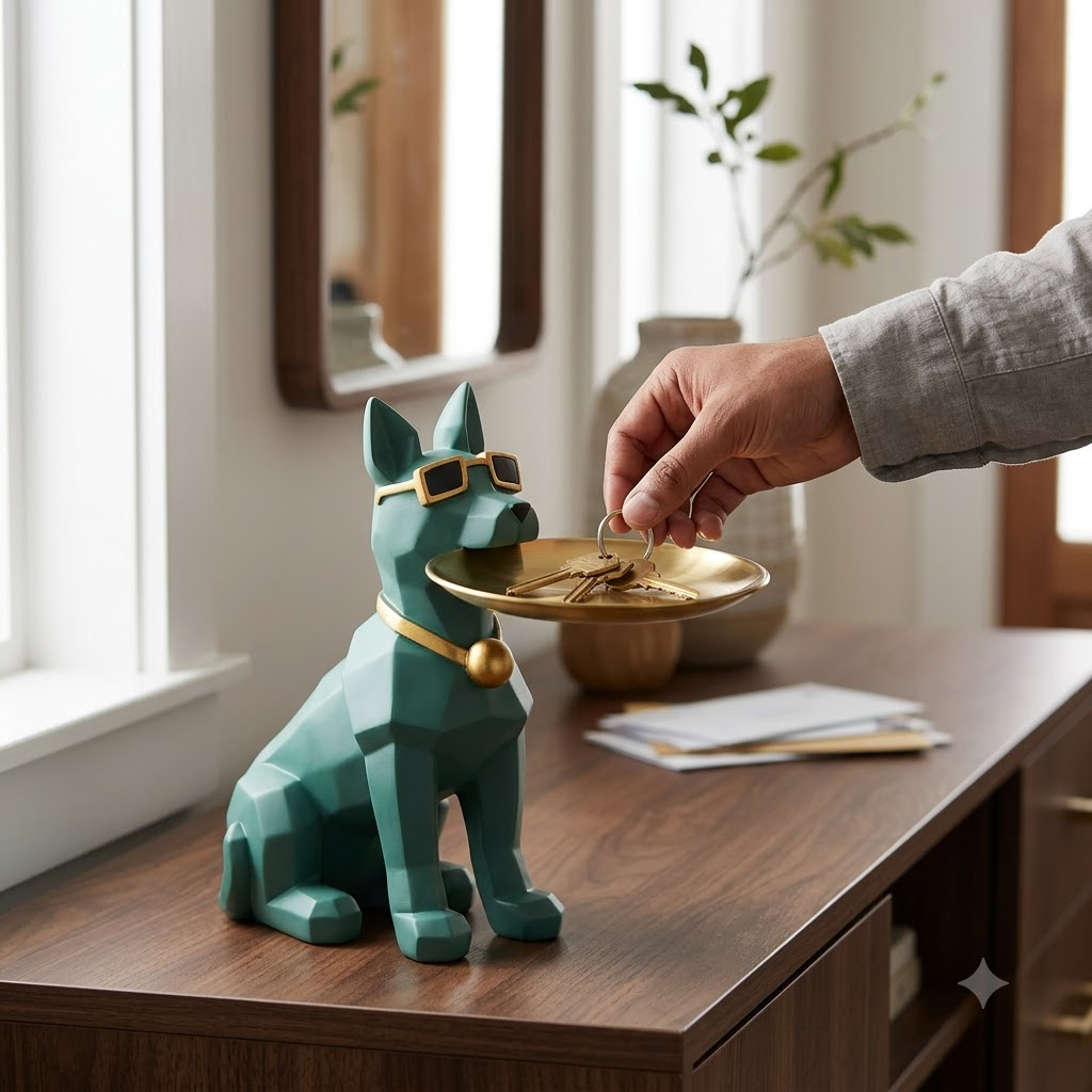 Dog with Golden Tray