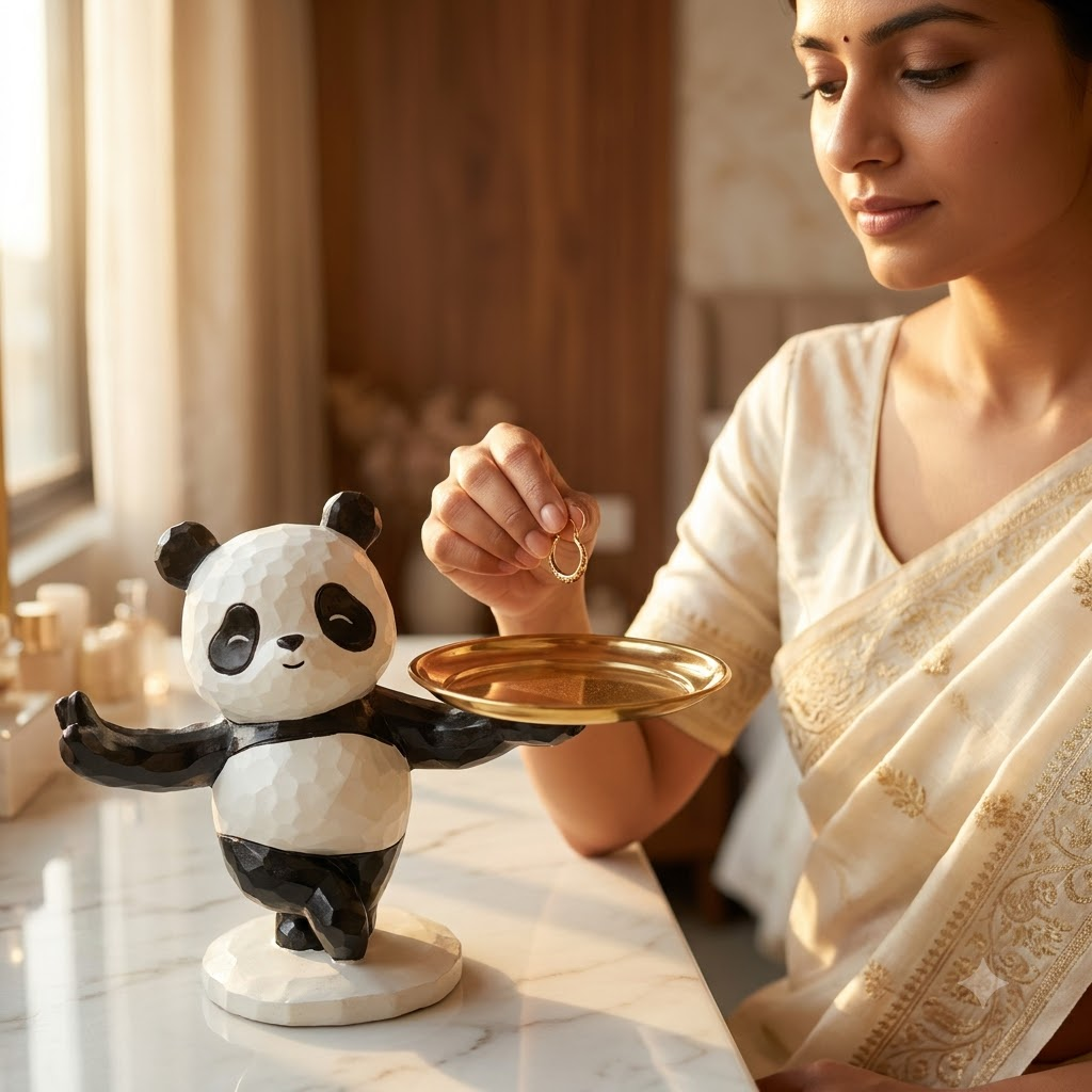 Panda with Tray – Black & White