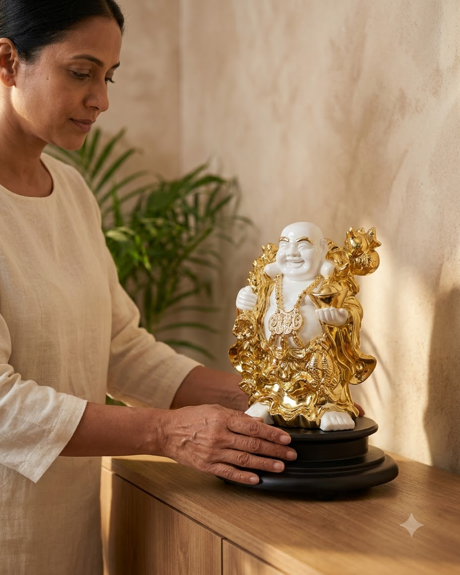 Gold & White Laughing Buddha Showpiece