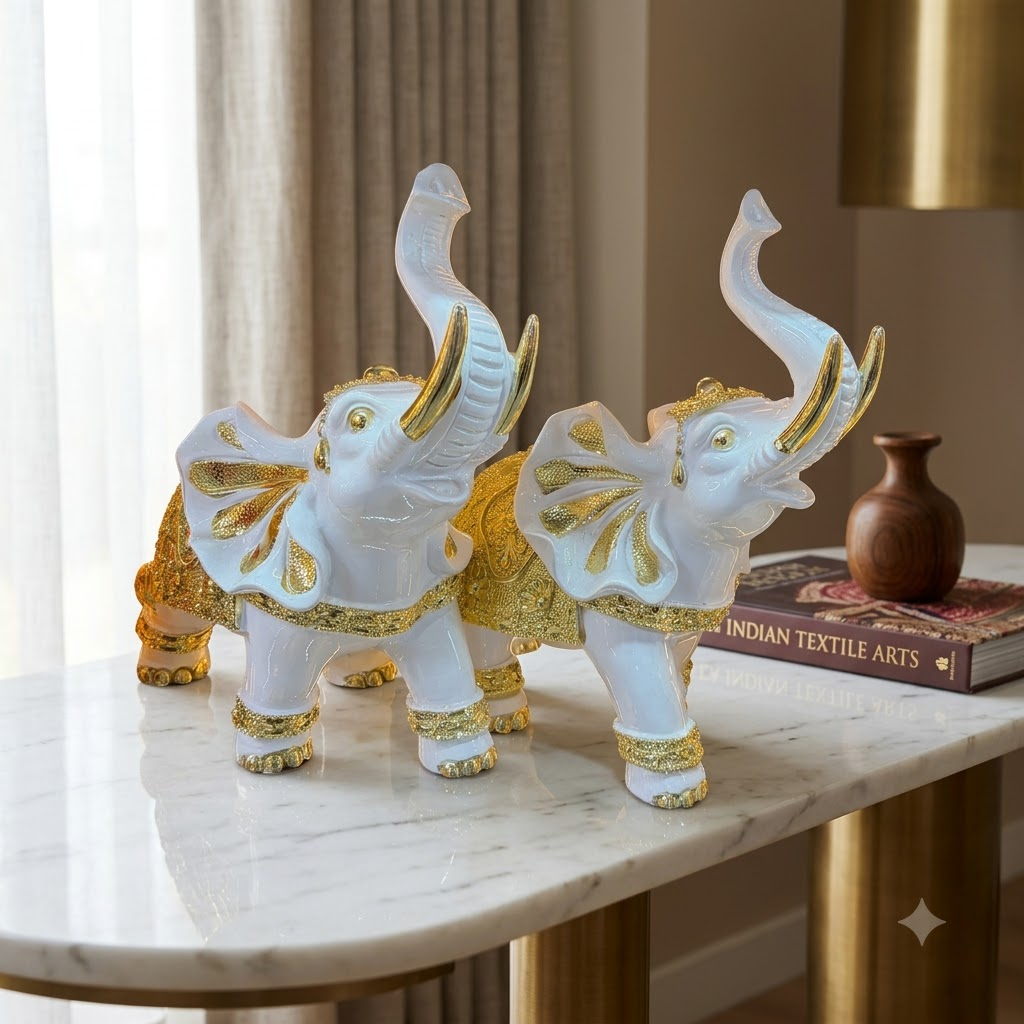 White & Gold Elephant Set of 2