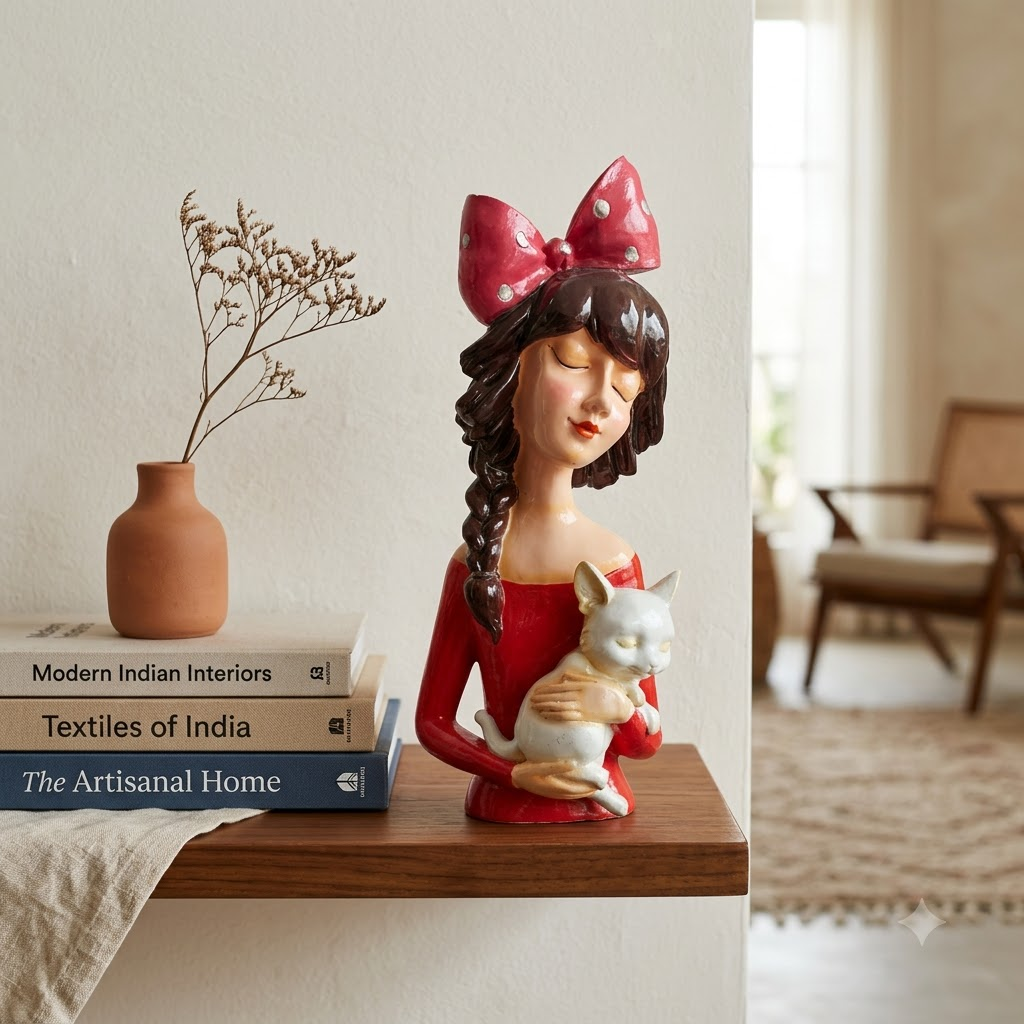Girl with Cat Showpiece