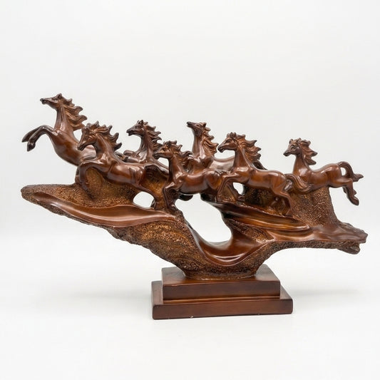Handcrafted Galloping 7 Horses Showpiece – Resin Vastu Decor
