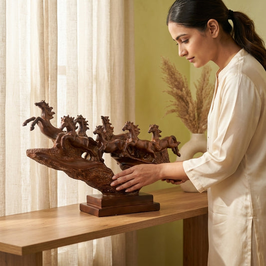 Handcrafted Galloping 7 Horses Showpiece – Resin Vastu Decor