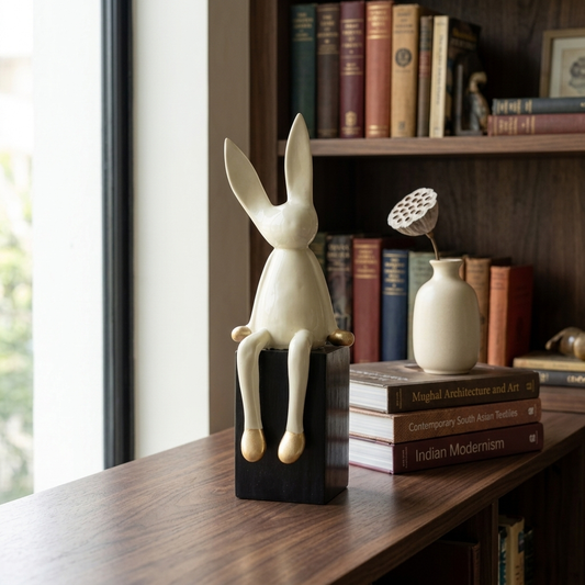 Handcrafted White Sitting Rabbit