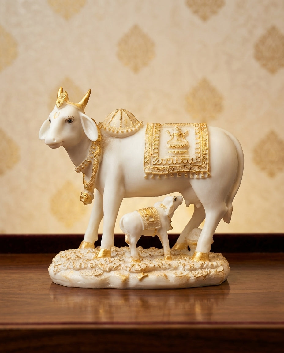 Cow and Calf Statue Idol for Home Decor and Pooja