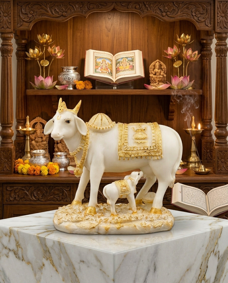 Cow and Calf Statue Idol for Home Decor and Pooja