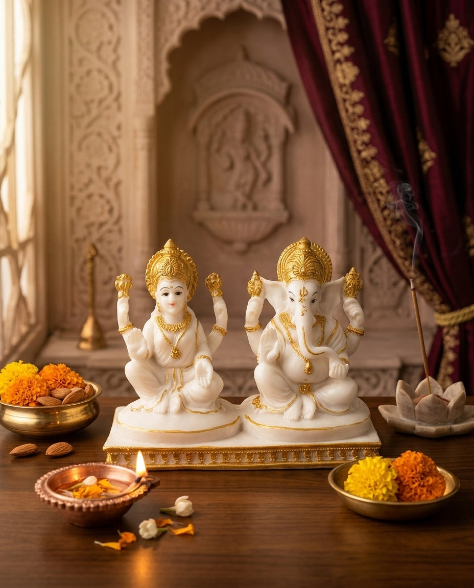 Home Temple Decor Marble Idol Set Diwali Decor