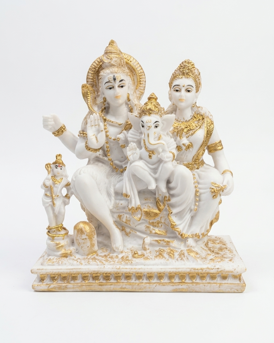 Shiv Parivar Idol Marble Dust with Gold for Home Decor & Pooja