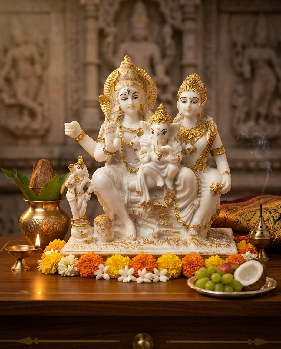 Shiv Parivar Idol Marble Dust with Gold for Home Decor & Pooja