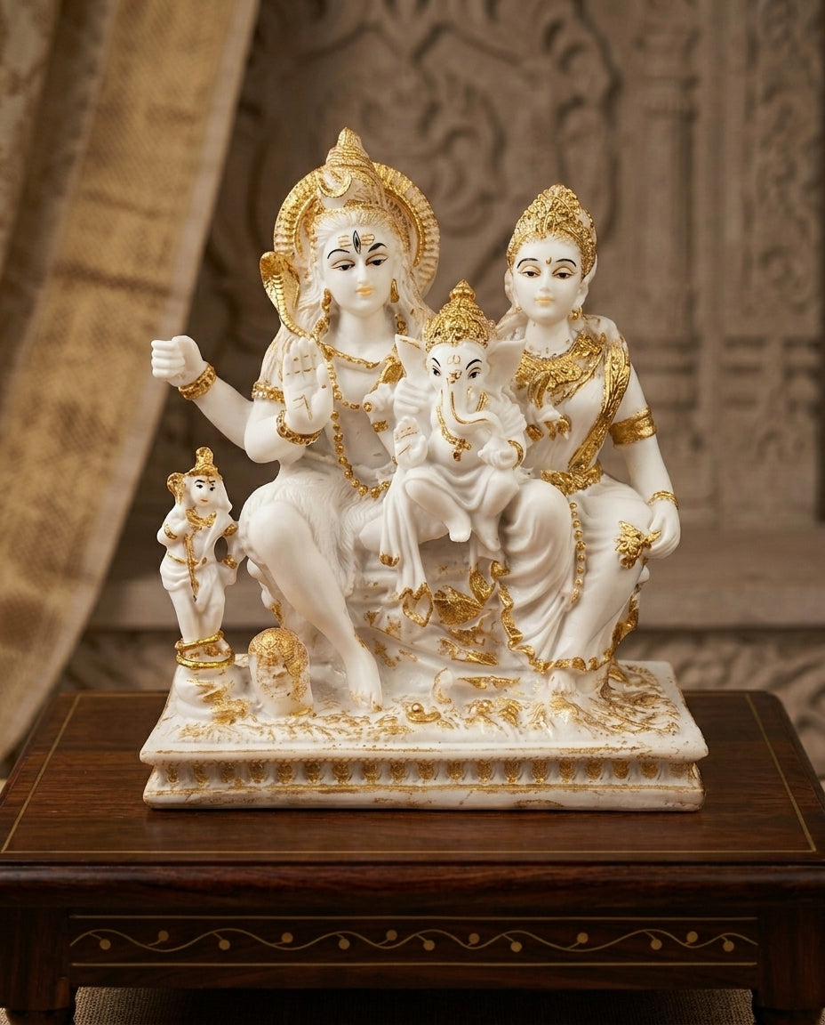 Shiv Parivar Idol Marble Dust with Gold for Home Decor & Pooja